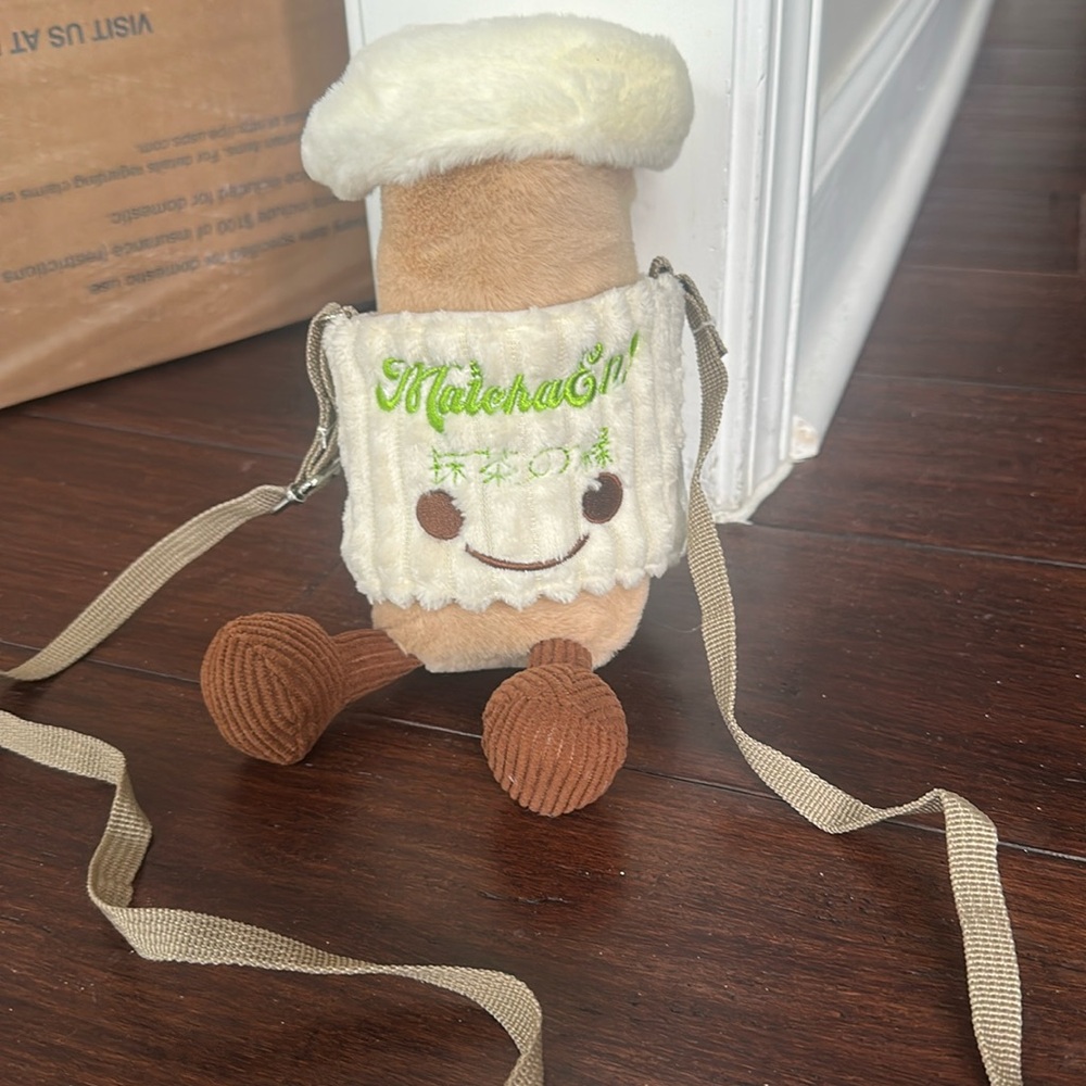 Cute Plush Matcha Tea Bag with Strap